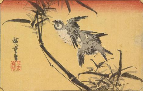 Utagawa Hiroshige: Sparrows and Bamboo, from a series of Bird and Flower Subjects - University of Wisconsin-Madison