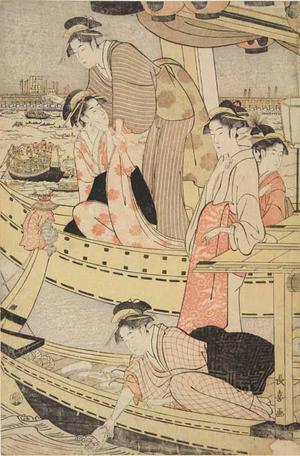 長喜: Women in Pleasure Boats on the Sumida River - ウィスコンシン大学マディソン校