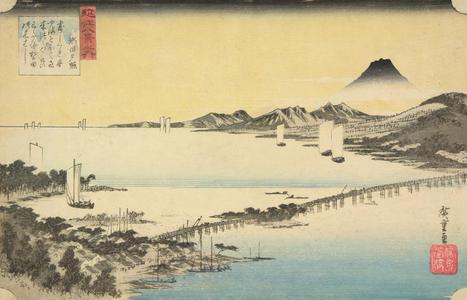 Japanese Print "Evening Glow at Seta, from the series Eight Views of Omi Province" by Utagawa Hiroshige, 歌川広重 (Utagawa Hiroshige)