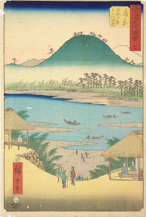 歌川広重: View of the Fuji River from Iwabuchi Hill at Kambara, no. 16 from the series Pictures of the Famous Places on the Fifty-three Stations (Vertical Tokaido) - ウィスコンシン大学マディソン校