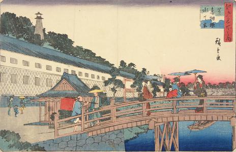 Japanese Print "The Suiten Shrine at Akabane in Shiba, from the series Famous Places in Edo" by Utagawa Hiroshige, 歌川広重 (Utagawa Hiroshige)