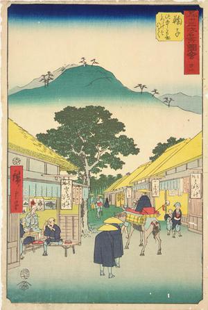 Utagawa Hiroshige: Shops Selling Tororo Soup, a Famous Product of Mariko, no. 21 from the series Pictures of the Famous Places on the Fifty-three Stations (Vertical Tokaido) - University of Wisconsin-Madison