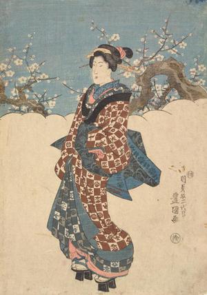 Utagawa Kunisada, 歌川国貞 (Utagawa Kunisada)による浮世絵「Woman Strolling Beside Plum Trees」