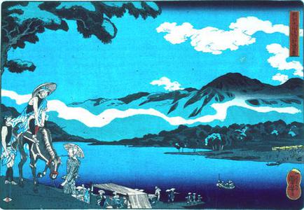 Utagawa Kuniyoshi: View of the Tamura Ferry Enroute to Oyama in Sagami Province, from a series of Three Landscapes Depicting Pilgrimages to Oyama - University of Wisconsin-Madison