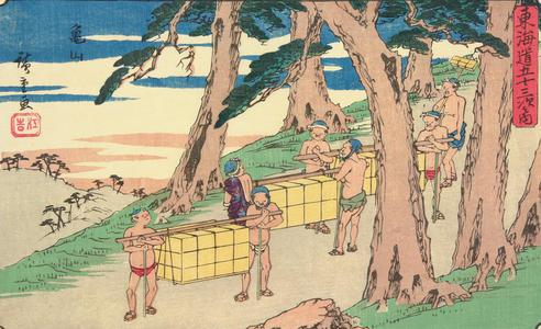歌川広重: Kameyama, no. 47 from the series Fifty-three Stations of the Tokaido (Gyosho Tokaido) - ウィスコンシン大学マディソン校
