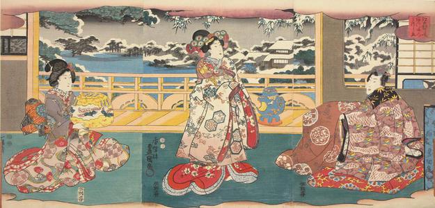 Utagawa Kunisada: Prince Genji Inviting a Woman to Sit beside Him in a Brazier, from the series Eastern Pictures of Edo Murasaki - University of Wisconsin-Madison