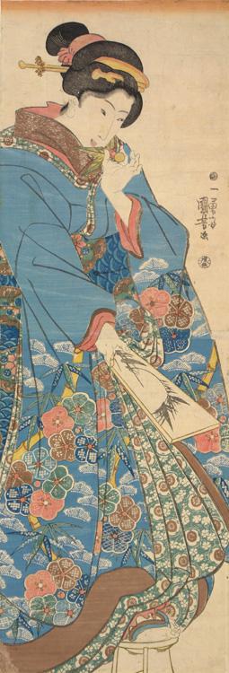 Japanese Print "Young Woman with a Battledore" by Utagawa Kuniyoshi, 歌川国芳 (Utagawa Kuniyoshi)