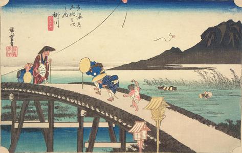 Utagawa Hiroshige: Distant View of Mt. Akiba from Kakegawa, no. 27 from the series Fifty-three Stations of the Tokaido (Hoeido Tokaido) - University of Wisconsin-Madison