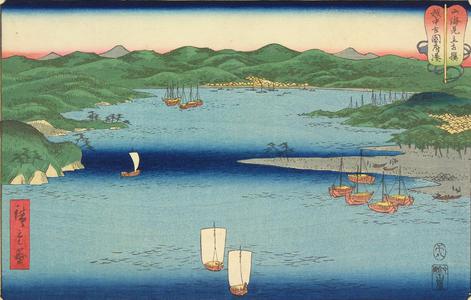Utagawa Hiroshige: Kokokubu Harbor in Etchu Province, no. 7 from the series Mountains and Seas in a Wrestling Tournament - University of Wisconsin-Madison