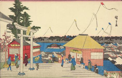 歌川広重: The Tenjin Shrine at Yushima, from the series Famous Places in Edo - ウィスコンシン大学マディソン校