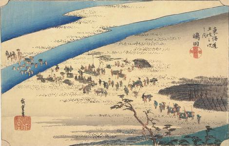 Utagawa Hiroshige: The Suruga Bank of the Oi River near Shimada, no. 24 from the series Fifty-three Stations of the Tokaido (Hoeido Tokaido) - University of Wisconsin-Madison