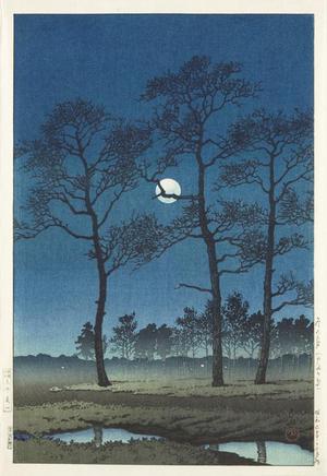 川瀬巴水: Winter Moon Over Toyama Plain - ウィスコンシン大学マディソン校