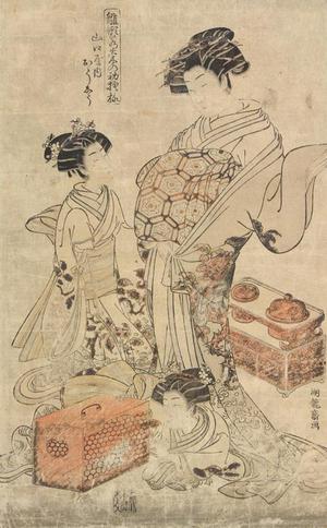 磯田湖龍齋: The Courtesan Oshu of Yamaguchiya with Pet Rats and Child Attendants, from the series First Patterns of Young Greens - ウィスコンシン大学マディソン校