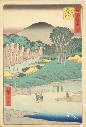 Utagawa Hiroshige: Crossing the Forty-eight Rapids on the Road to Akiba near Kakegawa, no. 27 from the series Pictures of the Famous Places on the Fifty-three Stations (Vertical Tokaido) - University of Wisconsin-Madison