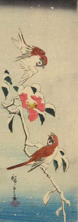 Utagawa Hiroshige: Sparrows and Sazanka in Snow - University of Wisconsin-Madison