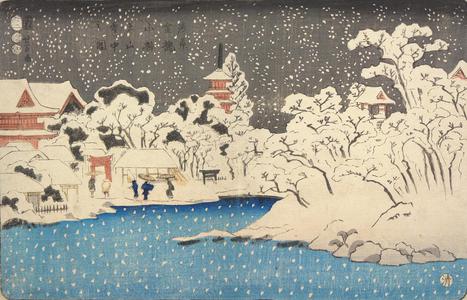 歌川国芳: Picture of Snow at the Benten Shrine at Kinryuzan in Asakusa, from a series of Lanscapes - ウィスコンシン大学マディソン校
