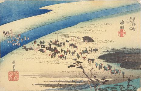 Utagawa Hiroshige: The Suruga Bank of the Oi River near Shimada, no. 24 from the series Fifty-three Stations of the Tokaido (Hoeido Tokaido) - University of Wisconsin-Madison