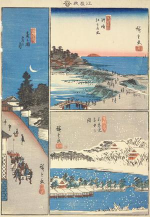 Utagawa Hiroshige: Evening Moon at Kasumigaseki, New Year's Sunrise at Susaki, and Snow at Shinobazu Pond, from the series Famous Places in the Eastern Capital - University of Wisconsin-Madison