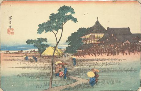 Utagawa Hiroshige: Sazai Hall at the Temple of the Five Hundred Arhats, from the series Famous Places in the Eastern Capital - University of Wisconsin-Madison