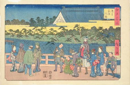 歌川広重: The Eastern Entrance to the Temple at Asakusa, from the series Famous Places in Edo - ウィスコンシン大学マディソン校