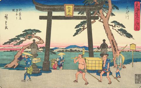 Utagawa Hiroshige, 歌川広重 (Utagawa Hiroshige)による浮世絵「The Junction of the Road to Akiba at Kakekawa, no. 27 from the series Fifty-three Stations of the Tokaido (Gyosho Tokaido)」