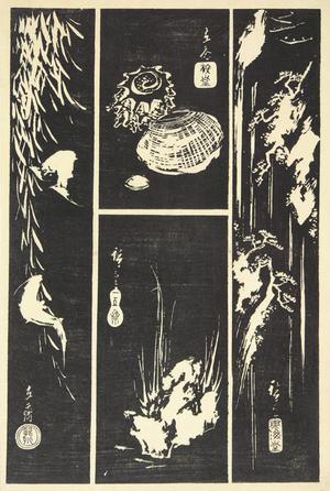 Utagawa Hiroshige: Bats and Willow, Shells, Waterfall, and Rock, from a series of Harimaze Prints in Stone-rubbing Style - University of Wisconsin-Madison