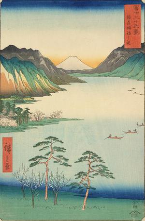 Utagawa Hiroshige: Lake Suwa in Shinano Province, no. 28 from the series Thirty-six Views of Mt. Fuji - University of Wisconsin-Madison
