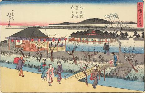 Japanese Print "Spring at Shindote by Shinobazu Pond, from the series A New Selection of Famous Places in Edo" by Utagawa Hiroshige, 歌川広重 (Utagawa Hiroshige)