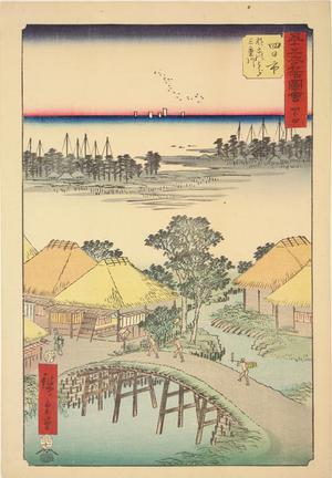 Utagawa Hiroshige: Nako Bay and the Mie River at Yokkaichi, no. 44 from the series Pictures of the Famous Places on the Fifty-three Stations (Vertical Tokaido) - University of Wisconsin-Madison
