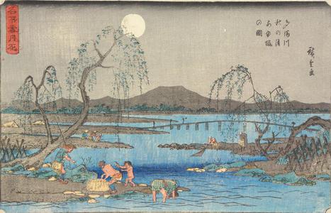 Utagawa Hiroshige: Fishing for Trout under an Autumn Moon on the Tama River, from the series Famous Places in Snow, Moon, and Flowers - University of Wisconsin-Madison