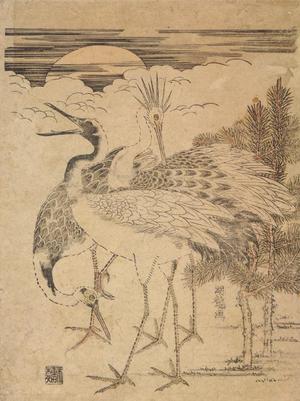 磯田湖龍齋: Three Cranes, Pines, and Rising Sun - ウィスコンシン大学マディソン校