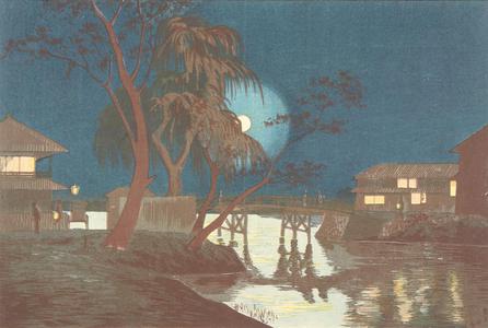小林清親: Moonlight on the Tea Houses at Imado Bridge - ウィスコンシン大学マディソン校