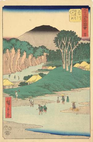 Utagawa Hiroshige: Crossing the Forty-eight Rapids on the Road to Akiba near Kakegawa, no. 27 from the series Pictures of the Famous Places on the Fifty-three Stations (Vertical Tokaido) - University of Wisconsin-Madison