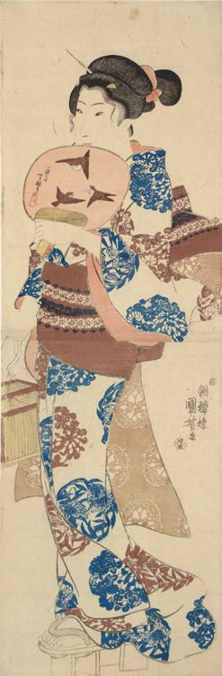 Utagawa Kuniyoshi: Young Woman Holding a Cage and a Fan - University of Wisconsin-Madison