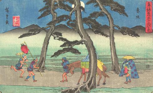 Utagawa Hiroshige: Akasaka, no. 37 from the series Fifty-three Stations of the Tokaido (Gyosho Tokaido) - University of Wisconsin-Madison