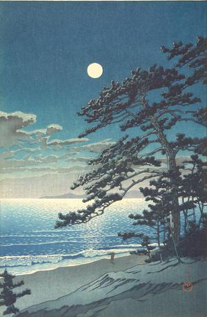 川瀬巴水: Spring Moon, Ninomiya Beach - ウィスコンシン大学マディソン校