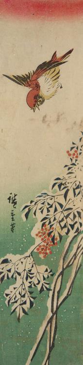 Utagawa Hiroshige: Sparrow and Nandina in Snow - University of Wisconsin-Madison