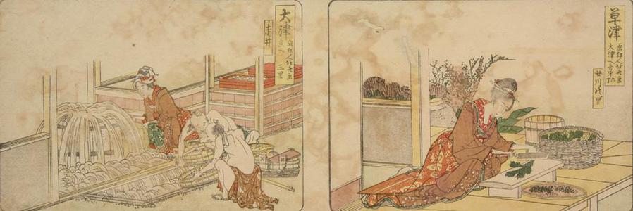 Katsushika Hokusai: Washing Lake Fish at the Spring at Hashirai near Otsu: 3 Ri to Kyoto, no. 59 from a series of Stations of the Tokaido - University of Wisconsin-Madison