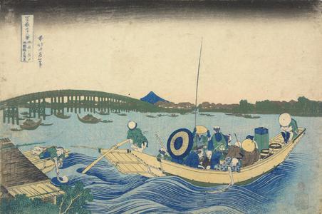 Katsushika Hokusai: Watching the Sunset over Ryogoku Bridge from Ommayagashi, from the series Thirty-six Views of Mt. Fuji - University of Wisconsin-Madison