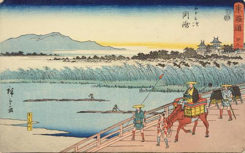 Utagawa Hiroshige: The Yahagi River near Okazaki, no. 39 from the series Fifty-three Stations of the Tokaido (Marusei or Reisho Tokaido) - University of Wisconsin-Madison