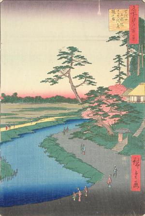 歌川広重: Basho's Hut on Camellia Hill Beside the Aquaduct at Sekiguchi, no. 40 from the series One-hundred Views of Famous Places in Edo - ウィスコンシン大学マディソン校