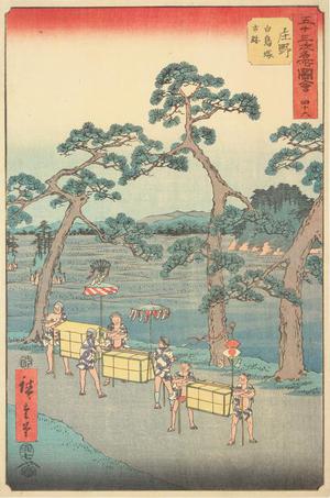 Utagawa Hiroshige: The Ancient Site of the Swan Mound near Shono, no. 46 from the series Pictures of the Famous Places on the Fifty-three Stations (Vertical Tokaido) - University of Wisconsin-Madison