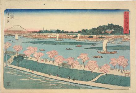 歌川広重: The Mimeguri Embankment on the Sumida River, from the series Famous Places in Edo - ウィスコンシン大学マディソン校