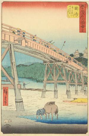 Utagawa Hiroshige: Yahagi Bridge on the Yahagi River near Okazaki, no. 39 from the series Pictures of the Famous Places on the Fifty-three Stations (Vertical Tokaido) - University of Wisconsin-Madison