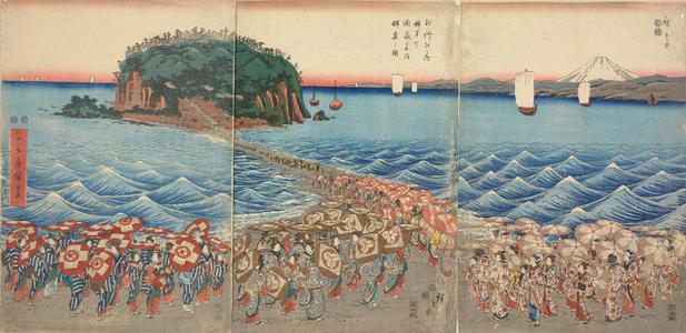 Utagawa Hiroshige: Pilgrims Visiting the Shrine of Benten at Enoshima in Sagami Province - University of Wisconsin-Madison