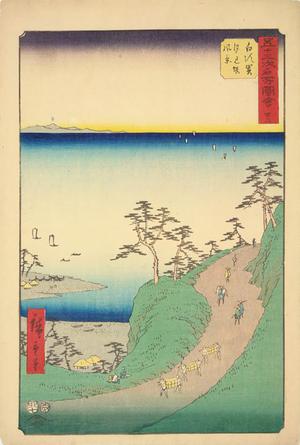 Utagawa Hiroshige: The Ocean View Slope near Shirasuka, no. 33 from the series Pictures of the Famous Places on the Fifty-three Stations (Vertical Tokaido) - University of Wisconsin-Madison