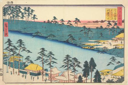 Japanese Print "Juniso Pond at the Kumano Shrine at Tsunohazu in Yotsuya, from the series Famous Places in Edo" by Utagawa Hiroshige, 歌川広重 (Utagawa Hiroshige)