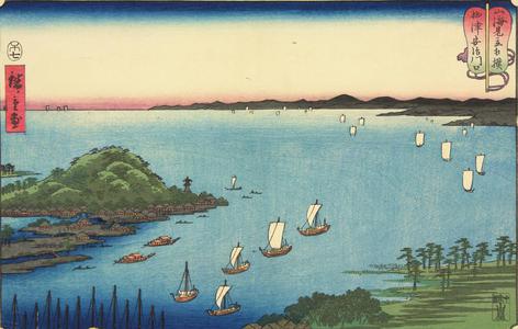 Utagawa Hiroshige: The Mouth of the Aji River in Settsu Province, no. 15 from the series Mountains and Seas in a Wrestling Tournament - University of Wisconsin-Madison