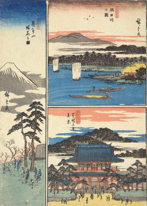 Utagawa Hiroshige: Flower Viewing at Asuka Hill, View of the Sumida River, and Zojoji in Shiba, from the series Famous Places in the Eastern Capital - University of Wisconsin-Madison