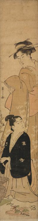 Hosoda Eishi: Young Woman Watching a Kneeling Youth Make a Flower Arrangement - University of Wisconsin-Madison